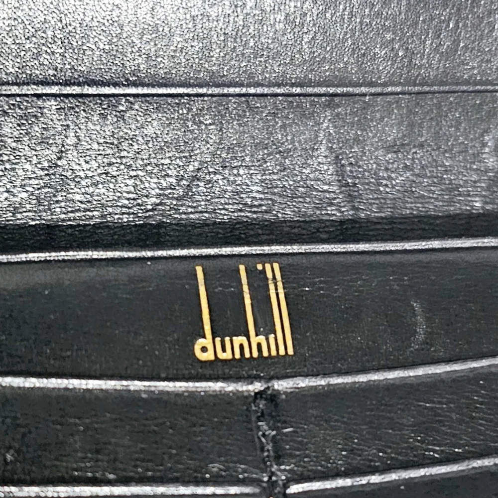 Dunhill Vintage Mens Black Leather Long Coat Wallet